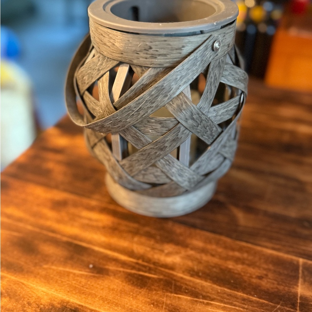 Rustic Gray Woven Lantern